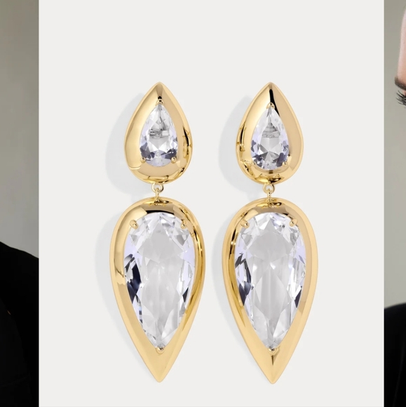 Lily Claspe Large Imara Quarts 14k Gold Plated Tear Drop Earrings New - Picture 2 of 4